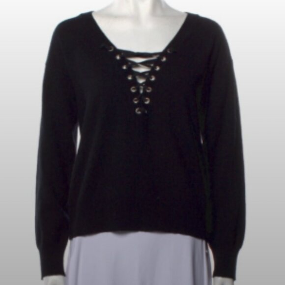 The Kooples Lace Up Front Black Wool Cashmere Blend Sweater size XS relaxed fit - Picture 1 of 7